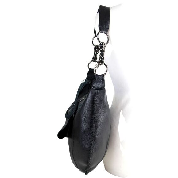 Chi by Carlos Falchi BLACK GENUINE LEATHER AND SNAKESKIN SHOULDER BAG HOBO PURSE - Picture 3 of 11